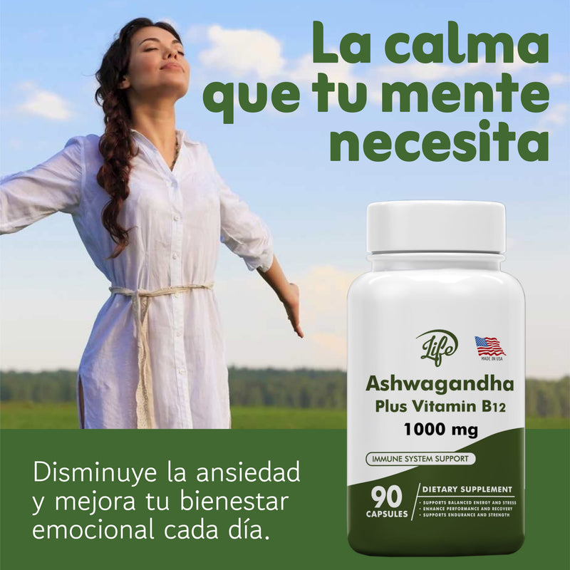 Ashwagandha + Vitamina B12 | 1000 mg – 90 cápsulas