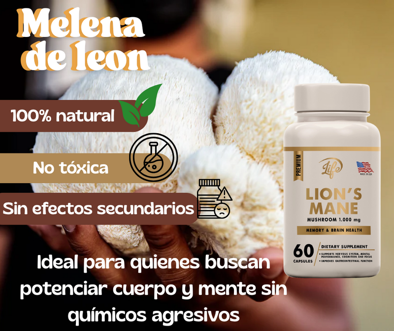 Lion’s Mane – Extracto de Hongo Natural | 60 cápsulas